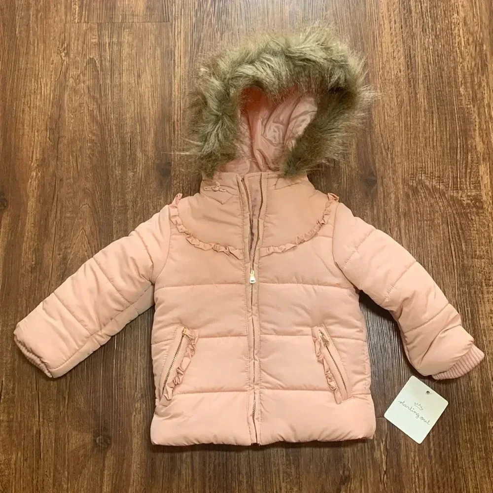 NWT Pink Toddler Puffer Coat Jacket Fur Hood Sz 18M Starting Out